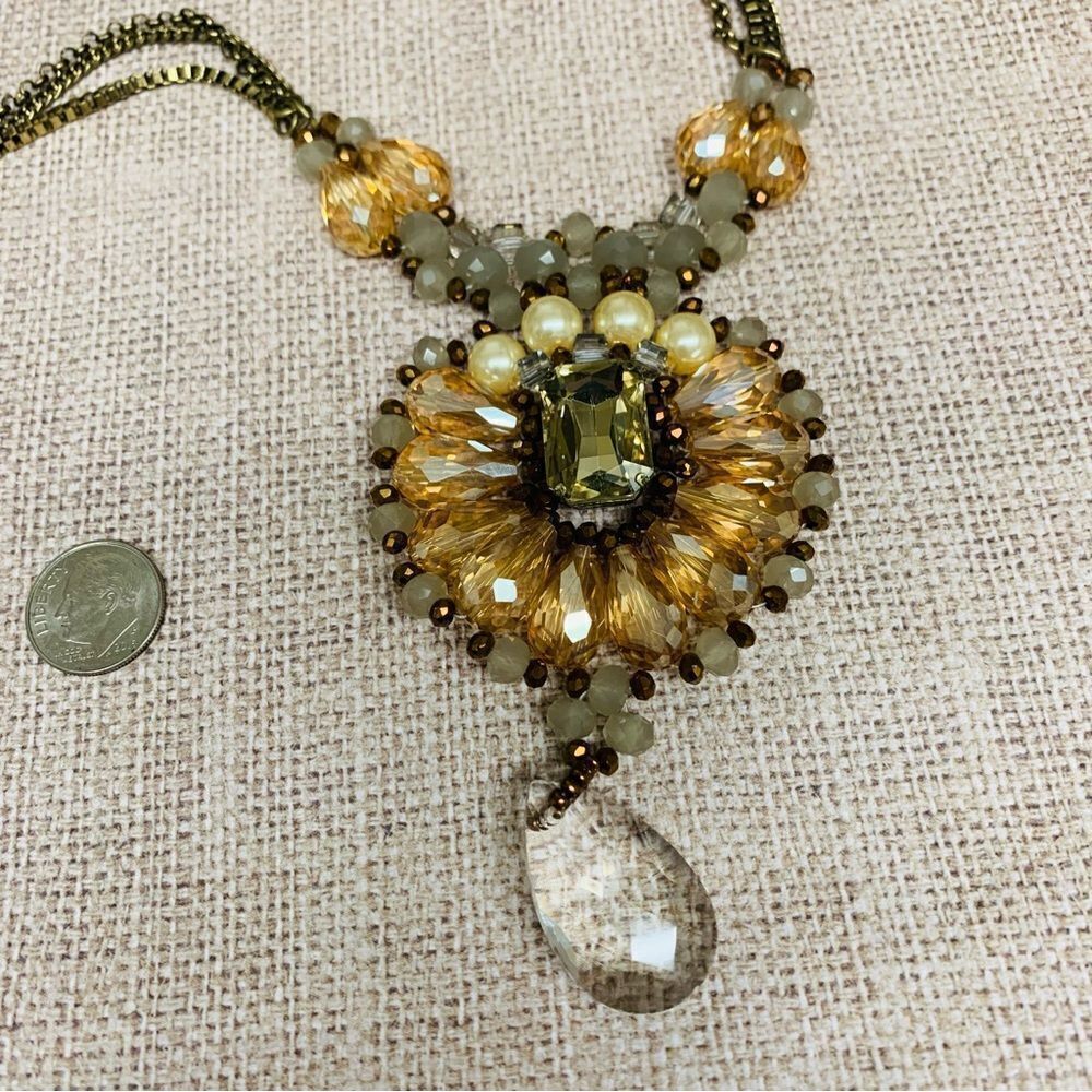 ‎Multi Strand Amber Color Crystal Necklace - Picture 2 of 3